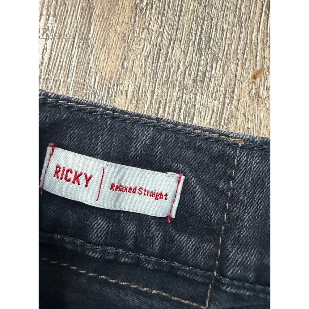 True Religion Ricky Relaxed Straight Jeans Black Washed Denim Size 29 Mens